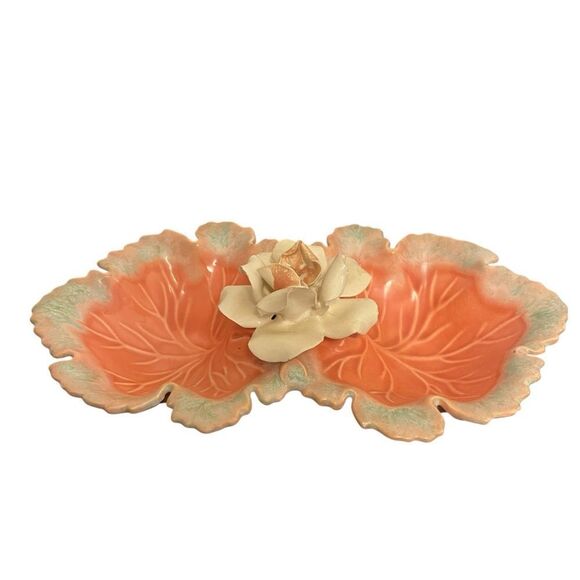 Vintage California Pottery Mid Century Rose Serving Trinket Cottagecore Dish - Picture 5 of 8